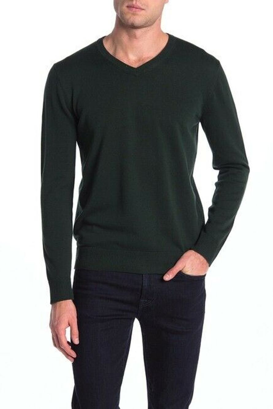 Joe Fresh V-Neck Pullover Sweater Knit Construction Long Sleeve Small DK-Green